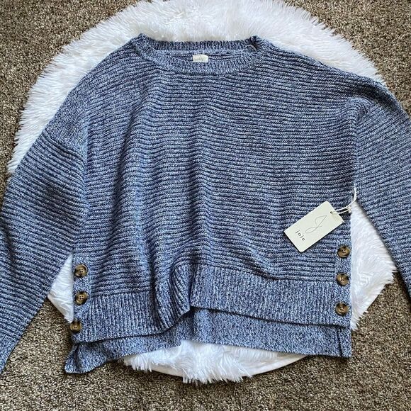 Joie Knit Ribbed Tunic Sweater NEW Blue Side Buttons Women’s Size XL - Picture 5 of 7